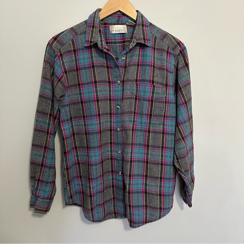 Ivy Club Classics Vintage Plaid Flannel Button Down Men's Size Medium